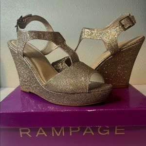 Rampage. Size 10. Gold glitter wedges